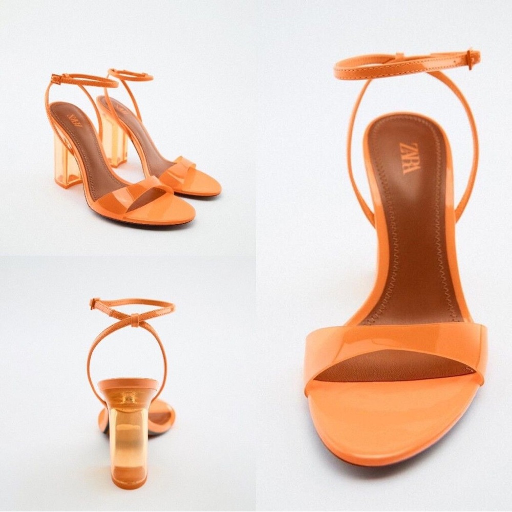 ✨SUMMER READY ✨ NWT Zara Neon Dreams Orange Strappy Heels Size 8
